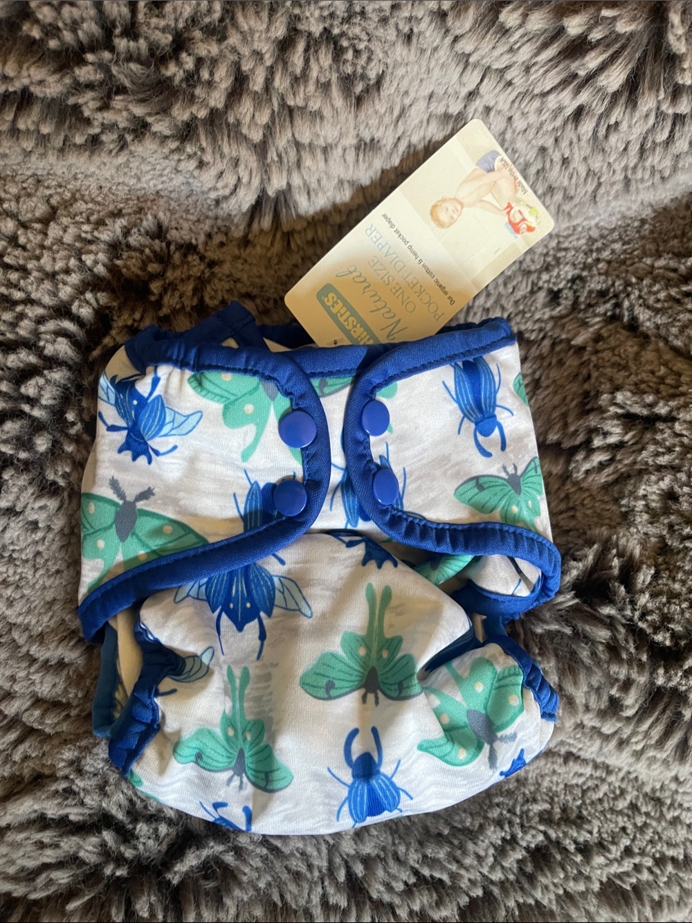 New Reusable Kids Diaper Cover in White Blue & Green Bug Print